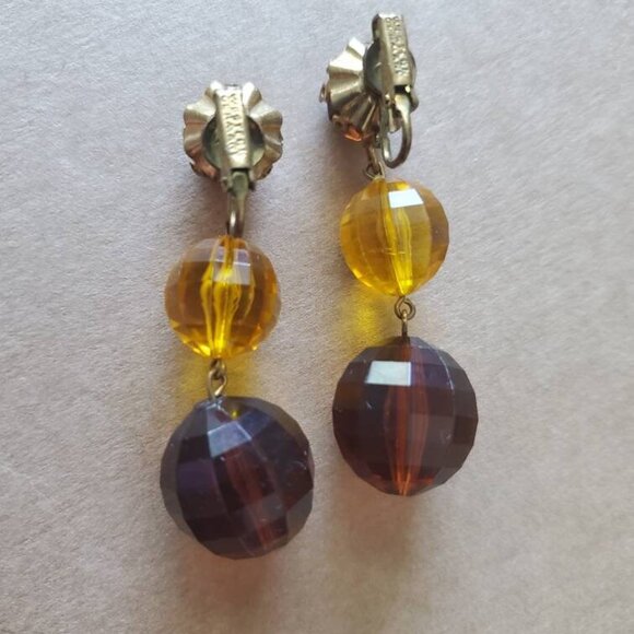 Signed Western Germany Acrylic Ball Clip-on Earrings - Picture 10 of 10